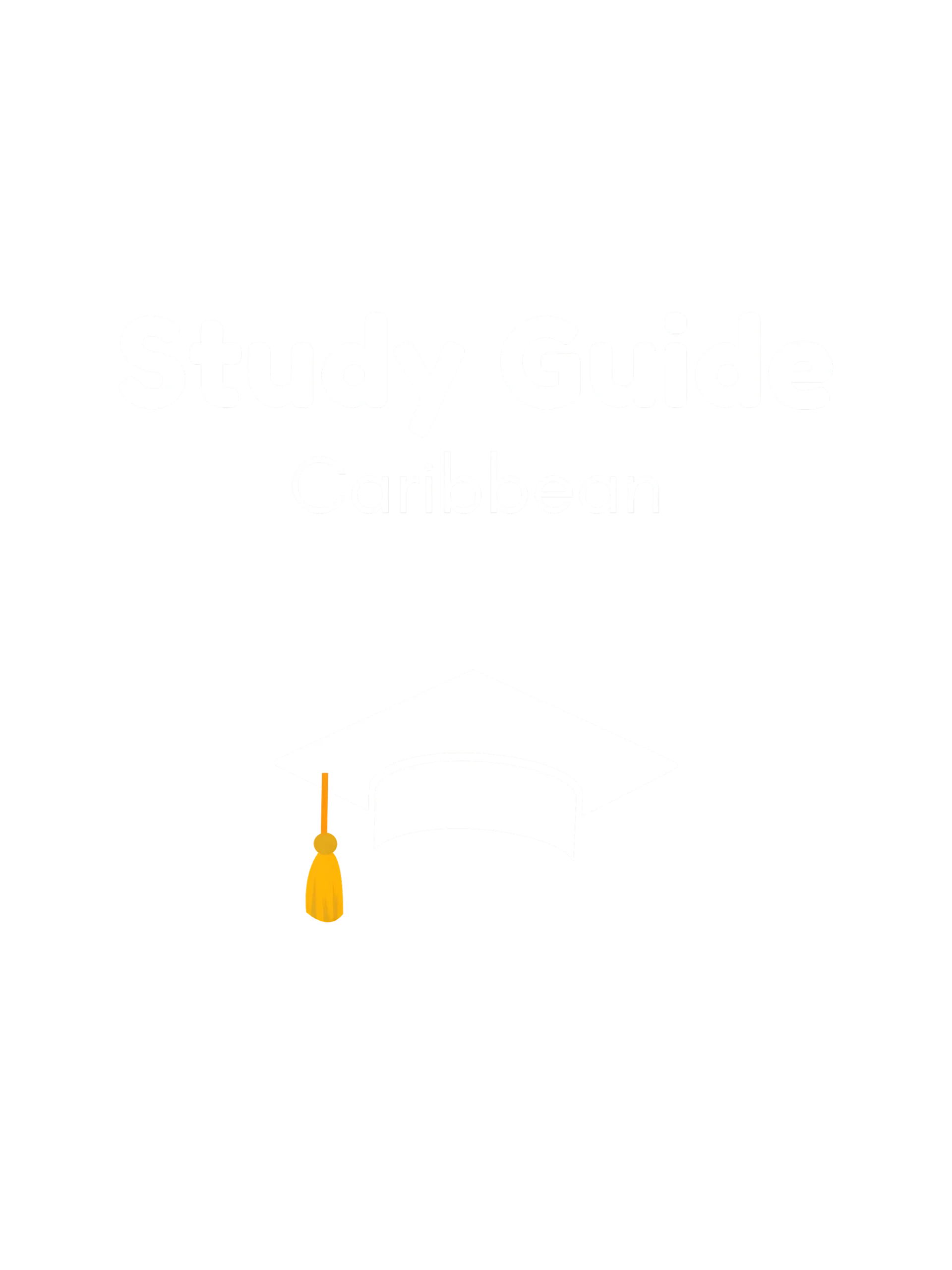Text image of Study Guide Caribbean with graduation hat logo centered underneath